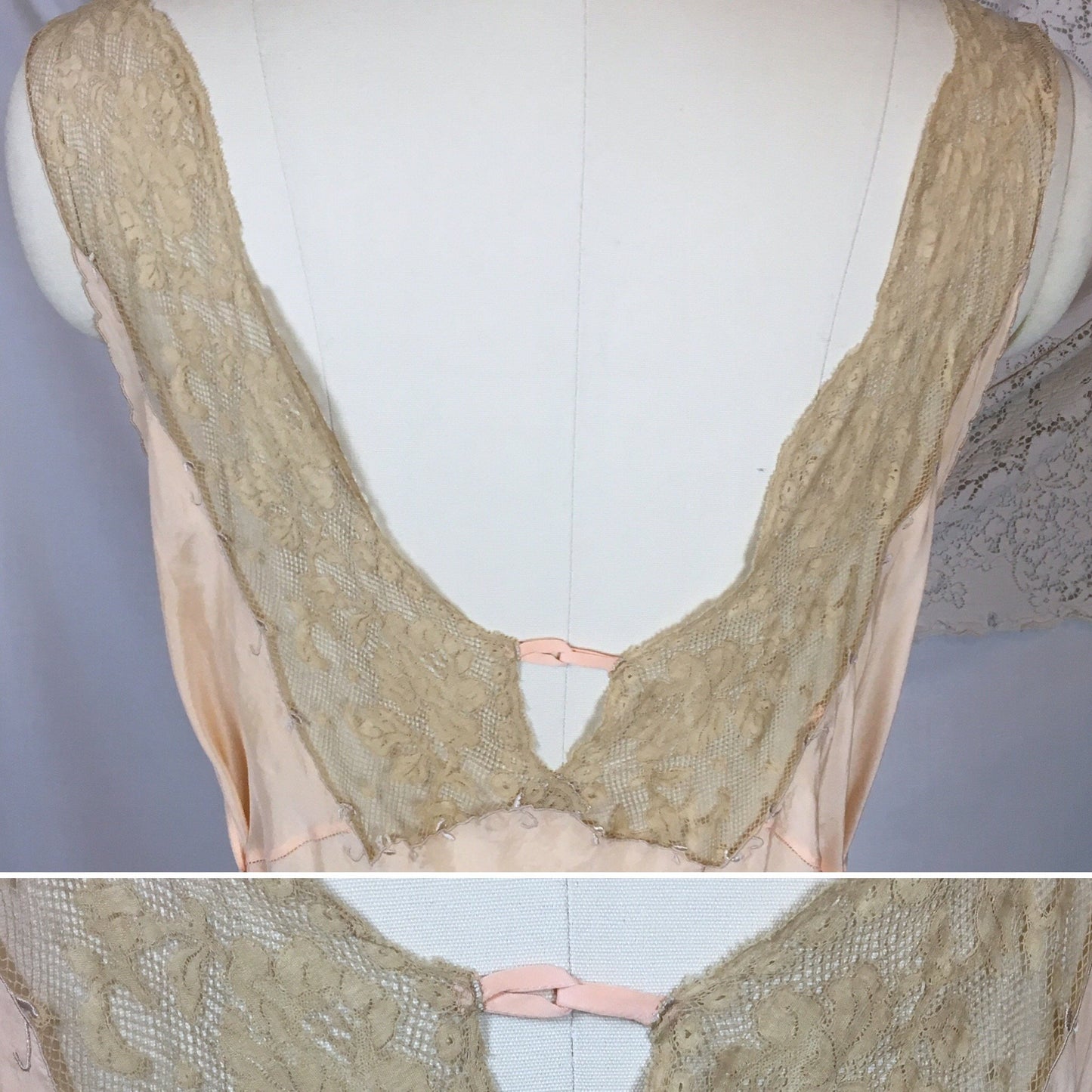 Vintage 1930's Pajama Set | Hand Sewn Sheer Peach Silk with Raw Sienna Chantilly Lace & Hand Embroidery | NRA Label | Size SM - Daggers & Dames