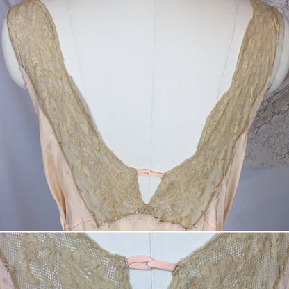 Vintage 1930's Pajama Set | Hand Sewn Sheer Peach Silk with Raw Sienna Chantilly Lace & Hand Embroidery | NRA Label | Size SM - Daggers & Dames