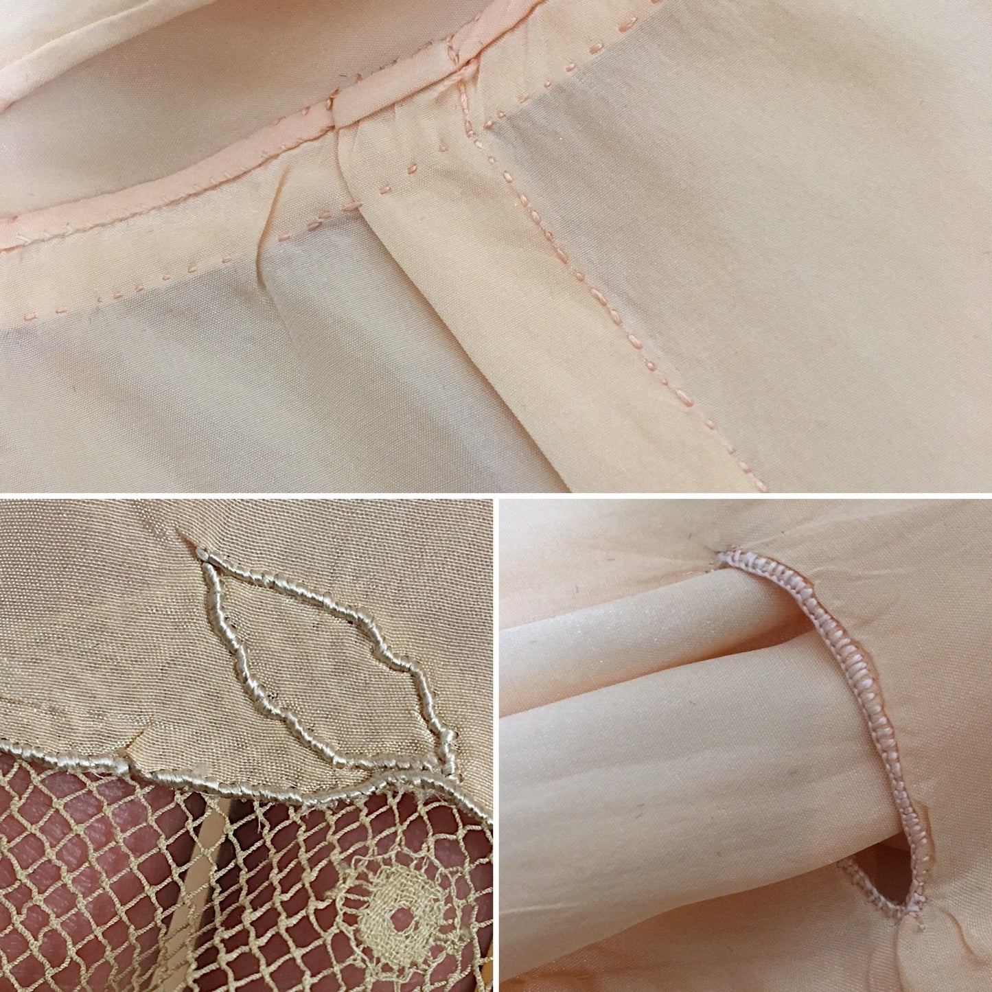 Vintage 1930's Pajama Set | Hand Sewn Sheer Peach Silk with Raw Sienna Chantilly Lace & Hand Embroidery | NRA Label | Size SM - Daggers & Dames