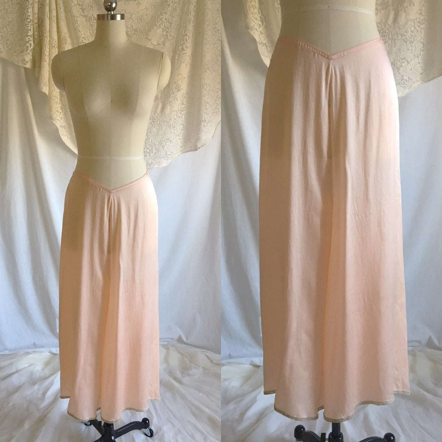 Vintage 1930's Pajama Set | Rose Gold Pink Silk with Blush Alençon Lace | Size XLG - Daggers & Dames