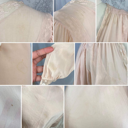Vintage 1930's Peignoir Set | Dusty Rose Silk Gown with Ivory Floral Lace & Chiffon Dressing Robe | Size S, M | Wonder Maid - Daggers & Dames