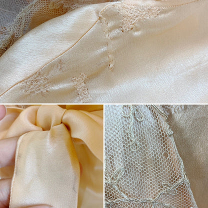 Vintage 1930's Robe | Hand Stitched Peach Silk with Tambour Lace | Size XS, S - Daggers & Dames