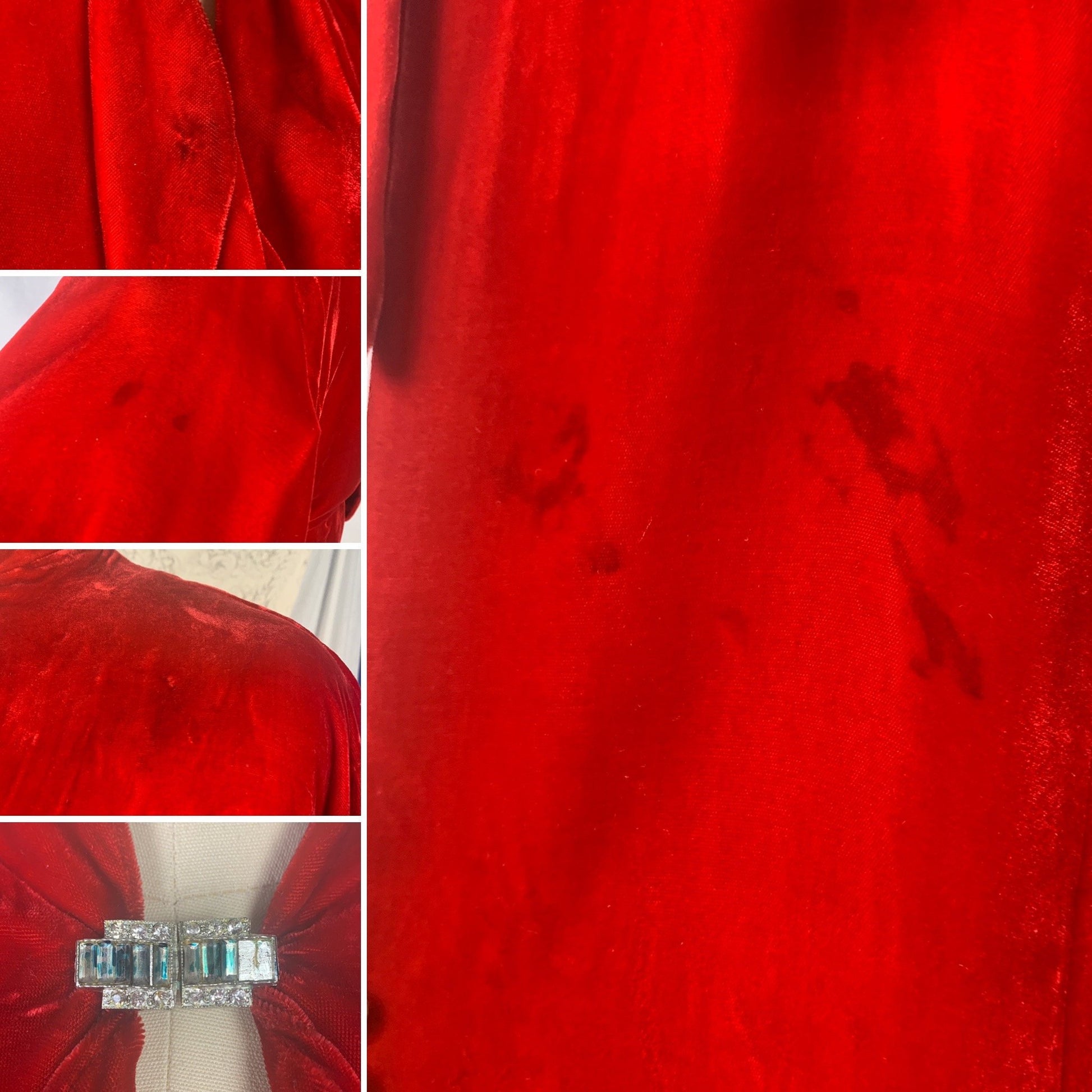 Vintage 1930's Robe | Lush Red Silk Velvet with Rhinestone Clasp & Kimono Sleeves | Size S, M | Carson Pirie Scott Co -Chicago - Daggers & Dames