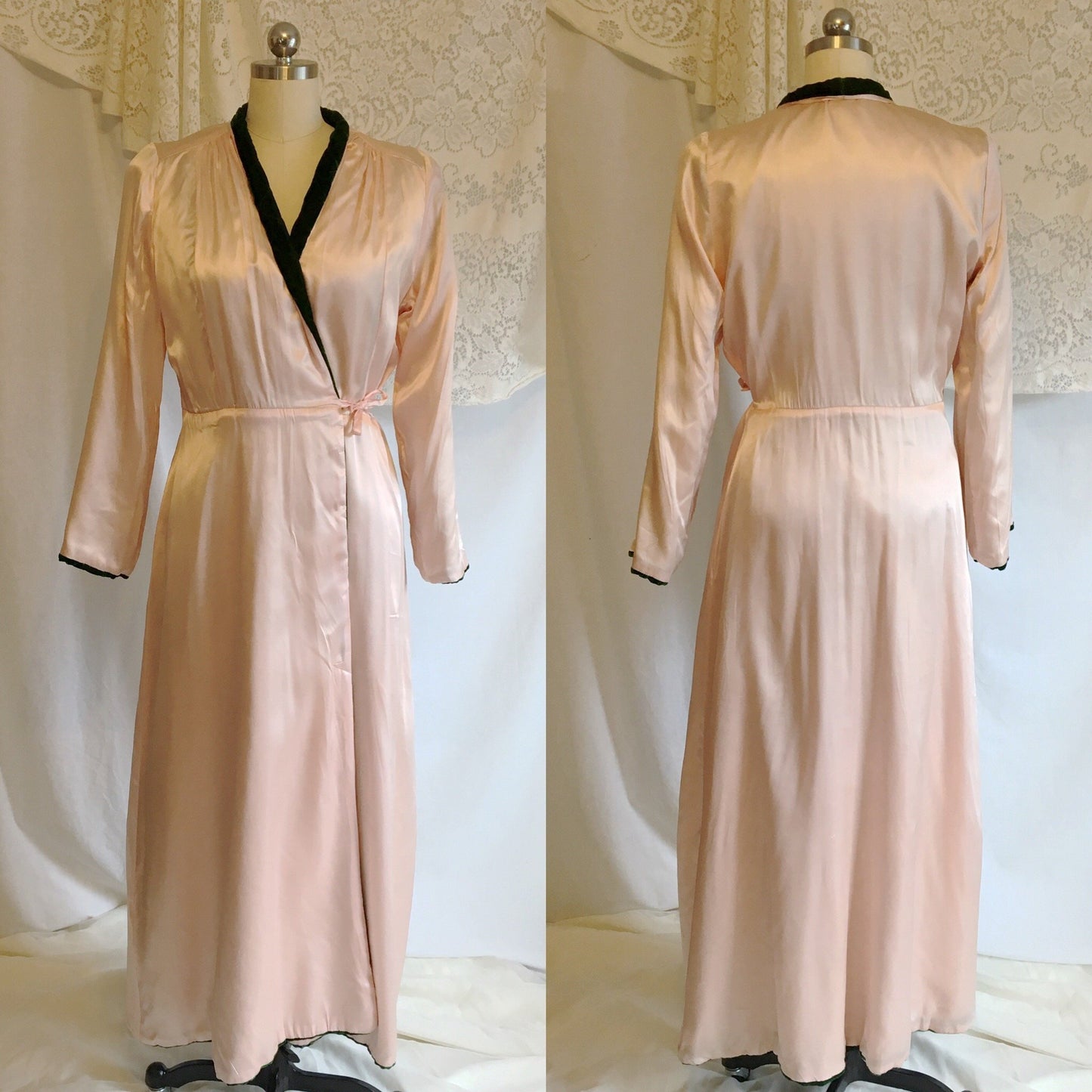 Vintage 1930's Robe | Quilted Emerald Green Velvet with Pale Pink Rayon Satin Lining | Reversible Housecoat | Size S - Daggers & Dames