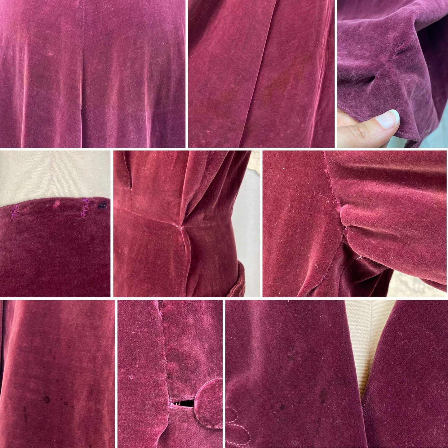 Vintage 1930's Robe | Rich Mulberry Purple Velveteen Matching Belt & Trapunto Stitching | Size M, LG | Bonwitt Teller - Daggers & Dames