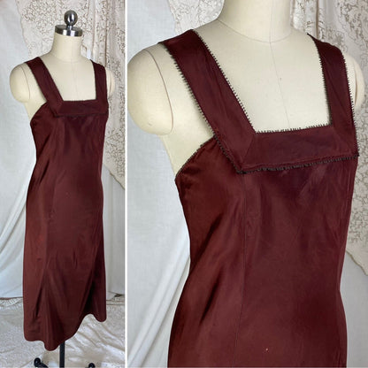 Vintage 1930's Slip | Deep Chocolate Brown Rayon Taffeta | Size XS - Daggers & Dames