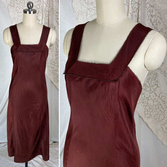 Vintage 1930's Slip | Deep Chocolate Brown Rayon Taffeta | Size XS - Daggers & Dames