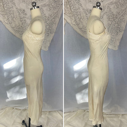 Vintage 1930's Slip | Ivory Silk Crepe Gartiere with Lace | Size XS | Bryn Mawr - Daggers & Dames