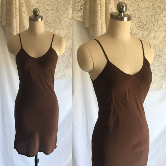 Vintage 1930's Slip | Mocha Brown Silk Crepe de Chine with Bias Cut | Barbizon | Size XS, Petite - Daggers & Dames