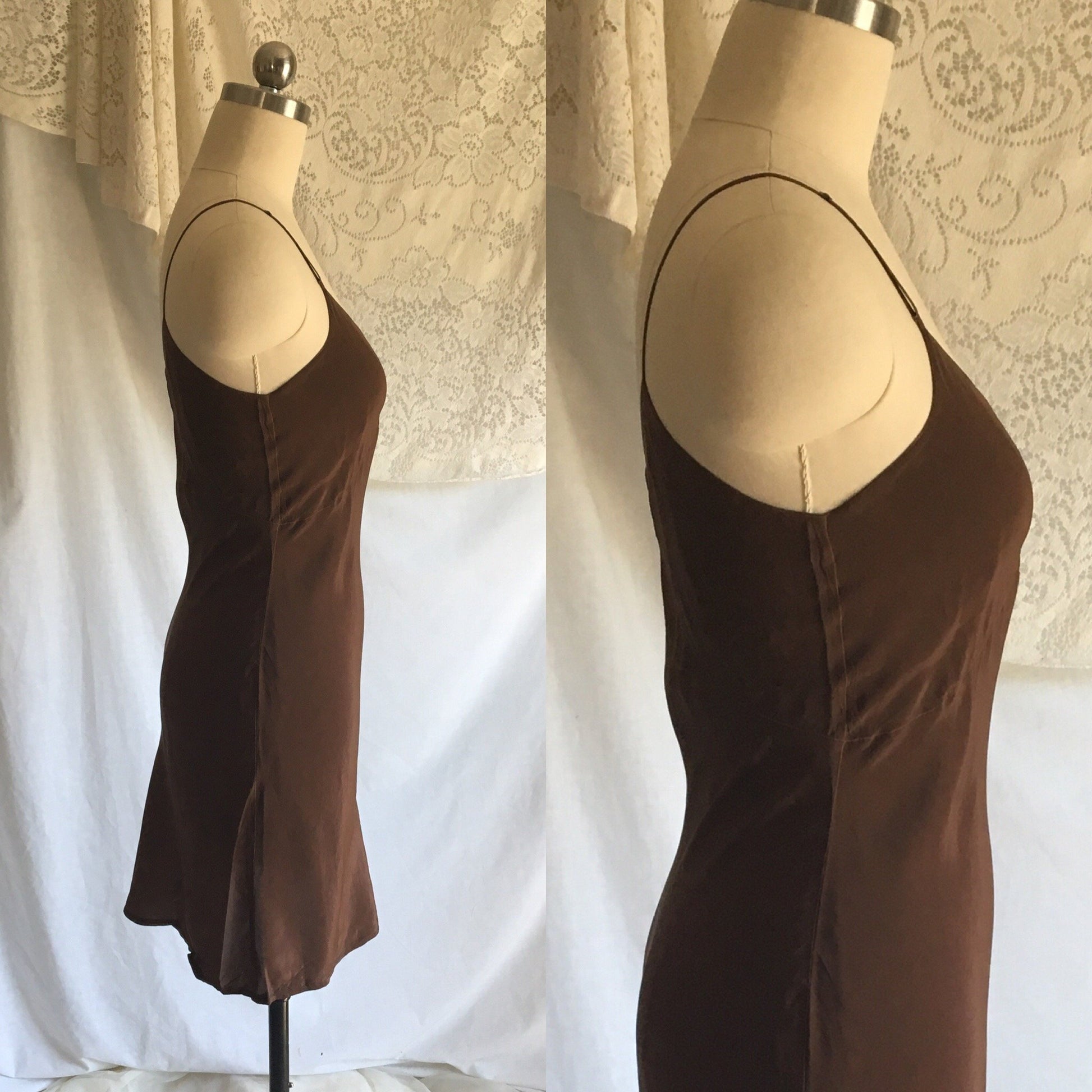 Vintage 1930's Slip | Mocha Brown Silk Crepe de Chine with Bias Cut | Barbizon | Size XS, Petite - Daggers & Dames