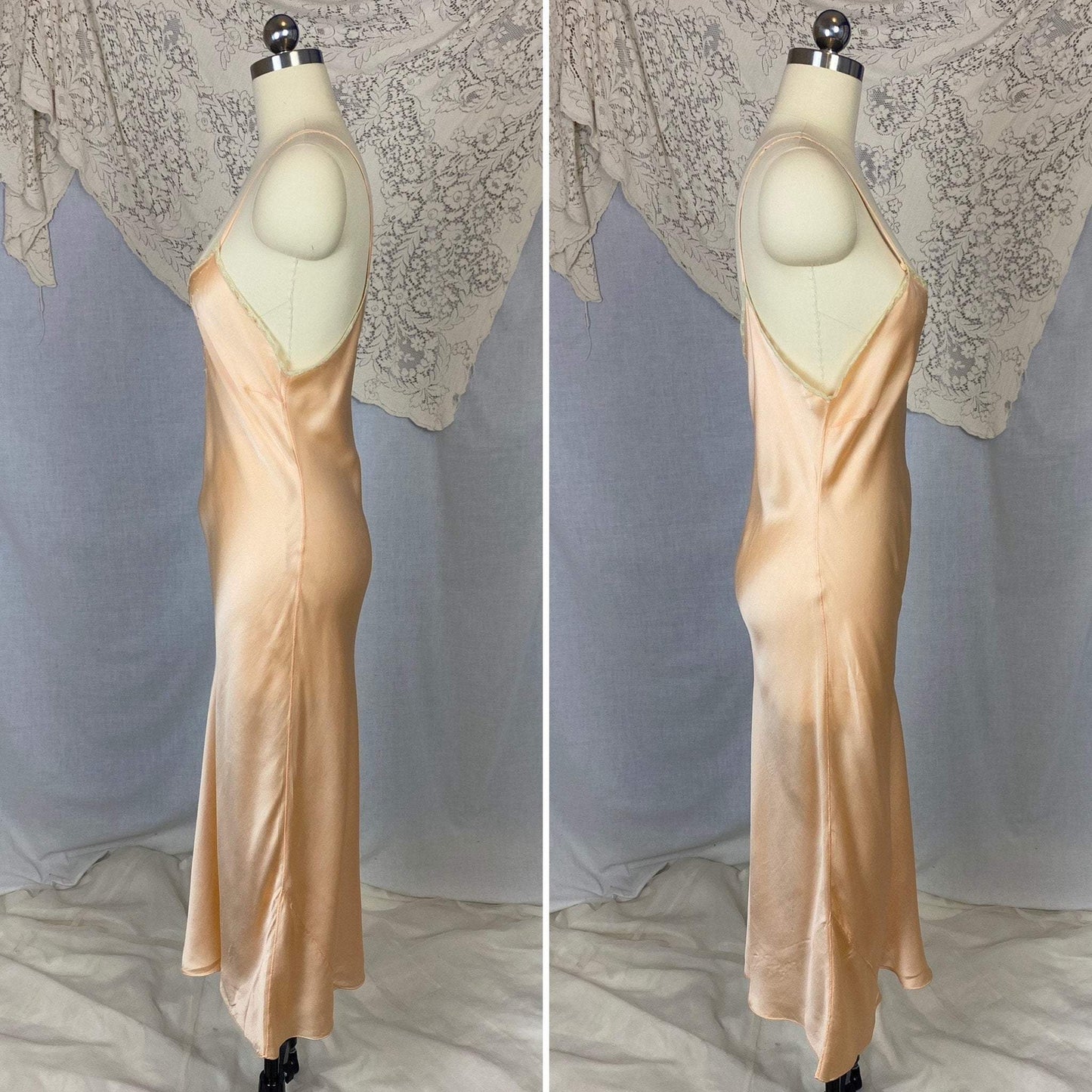 Vintage 1930's Slip | Rich Peach Silk Charmeuse with Embroidery | Size 34-38, M/LG - Daggers & Dames