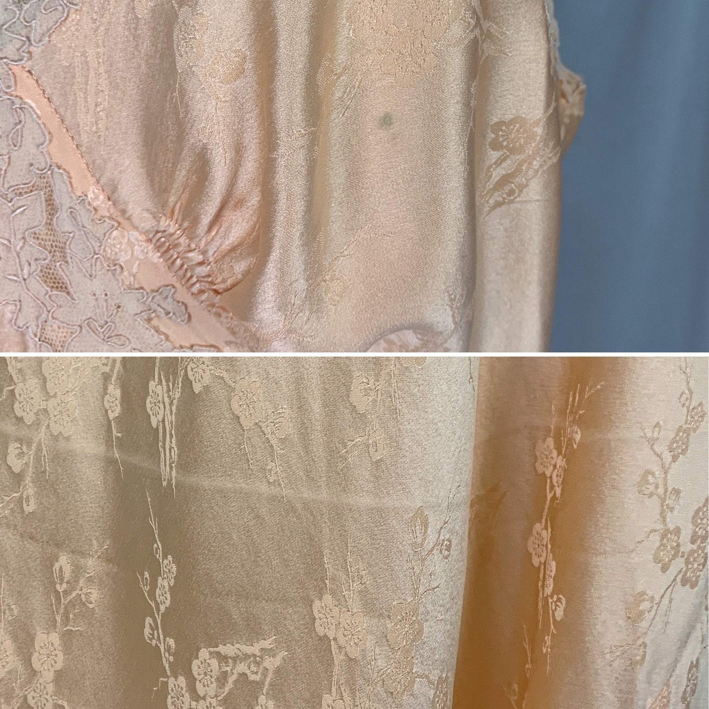 Vintage 1930's Slip | Rich Peach Silk with Cherry Blossom Damask & French Alençon Lace | Size M | Hand Sewn - Daggers & Dames