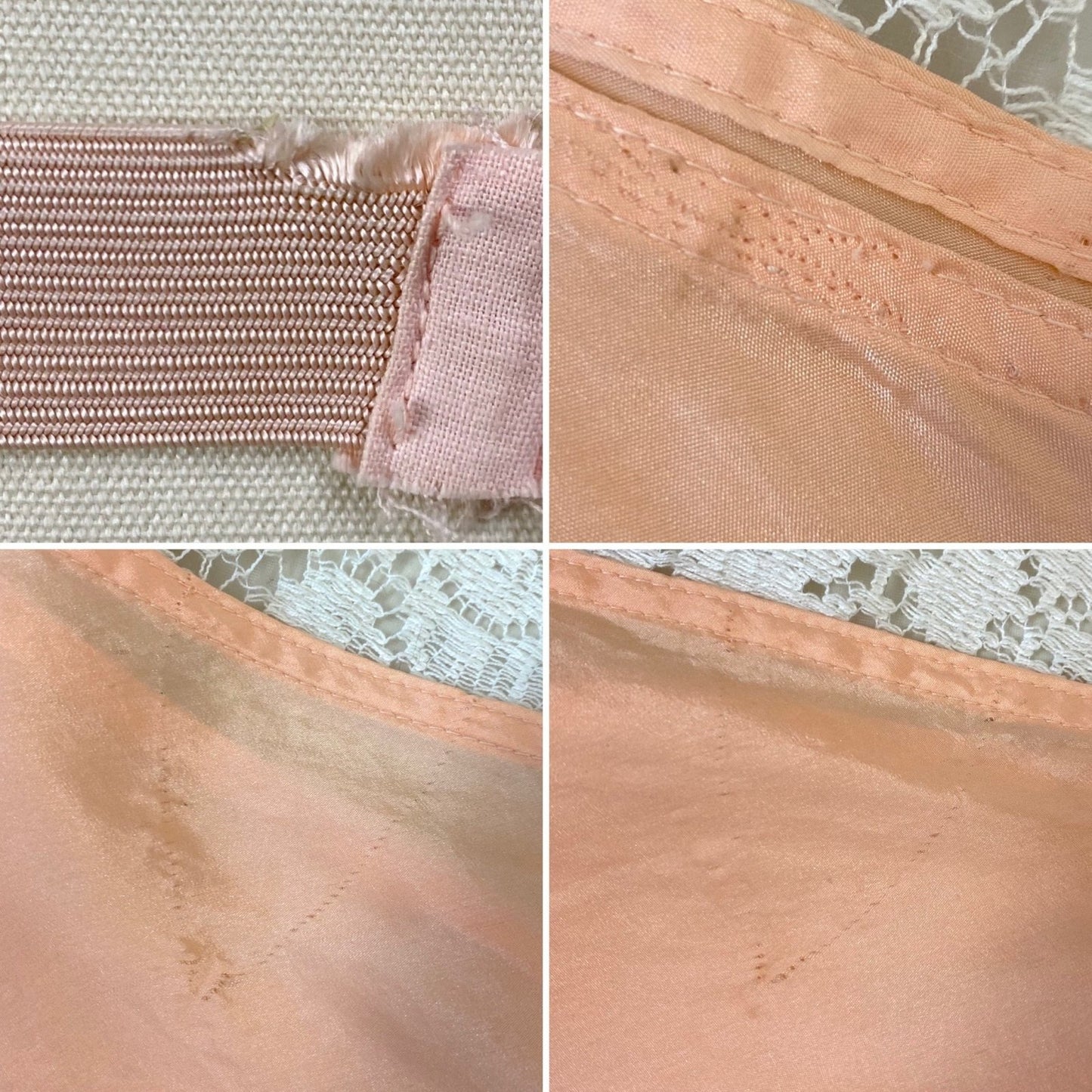Vintage 1930's Tap Pants & Bralette Lingerie Set | Peach Silk with Mocha Lace Appliqué | Size XS, S, 34 B, 32 C - Daggers & Dames