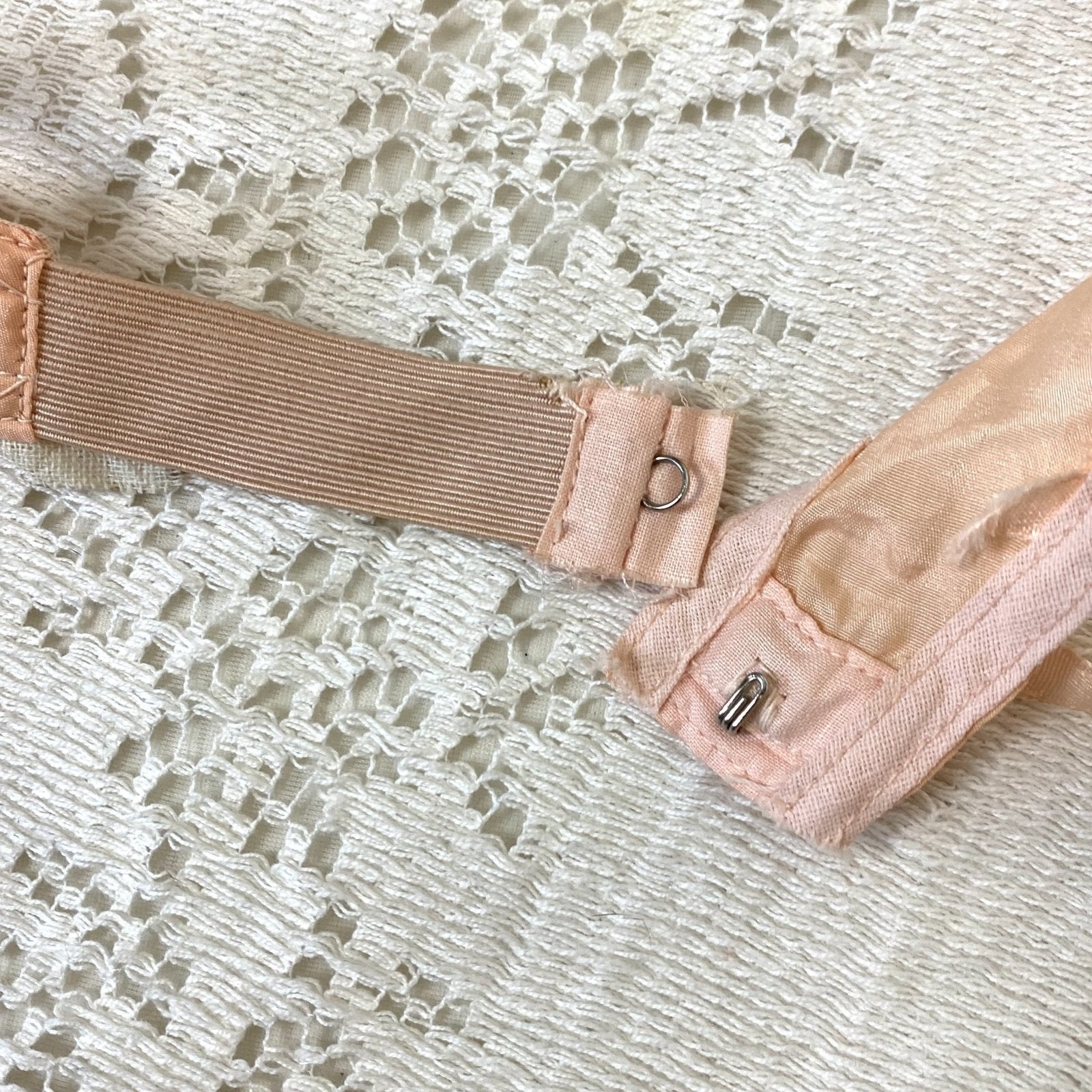 Vintage 1930's Tap Pants & Bralette Lingerie Set | Peach Silk with Mocha Lace Appliqué | Size XS, S, 34 B, 32 C - Daggers & Dames