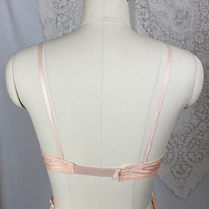 Vintage 1930's Tap Pants & Bralette Lingerie Set | Peach Silk with Mocha Lace Appliqué | Size XS, S, 34 B, 32 C - Daggers & Dames