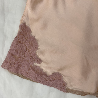 Vintage 1930's Tap Pants | Champagne Pink Silk Charmeuse with Mauve Lace Appliqués | Size M, LG | Franklin, Simon, & Co. - Daggers & Dames