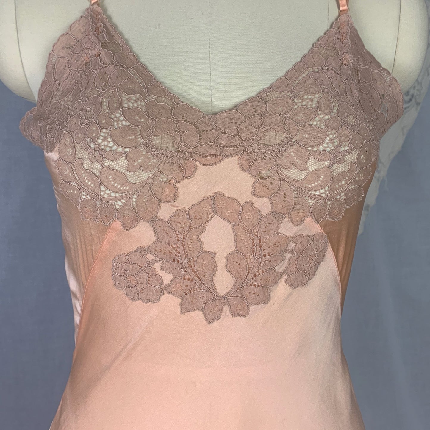 Vintage 1930's Teddy | Bold Apricot Silk with Taupe Floral Lace Appliqué | Size XS | Never Worn - Daggers & Dames