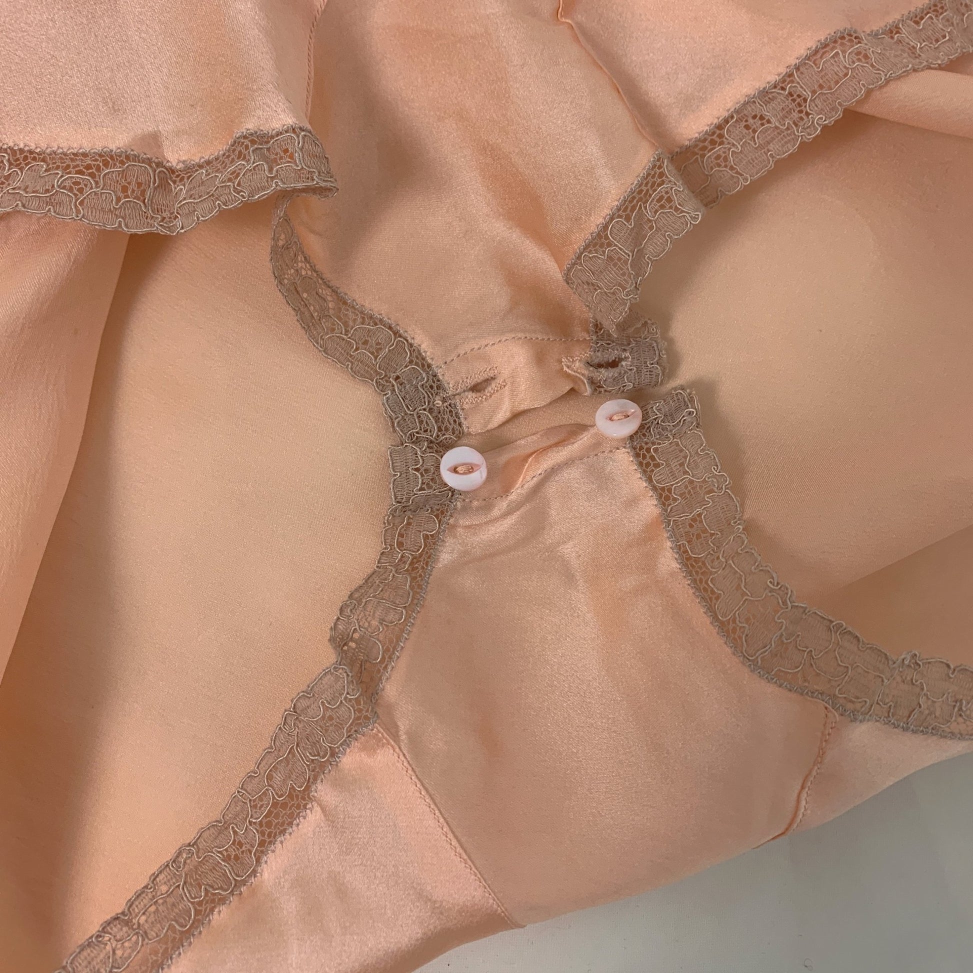 Vintage 1930's Teddy | Bold Apricot Silk with Taupe Floral Lace Appliqué | Size XS | Never Worn - Daggers & Dames