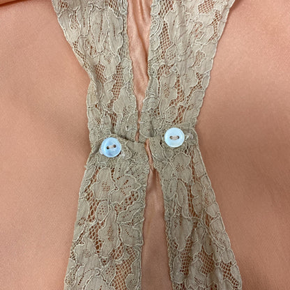 Vintage 1930's Teddy Chemise | Deep Coral Pink Silk Charmeuse with Nude Lace | Size 40-42 Bust, LG XL | Barbara Lee - Daggers & Dames