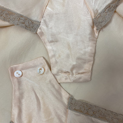 Vintage 1930's Teddy Chemise | Light Peach Silk Charmeuse with Nude Lace | Size 35 Bust, S | Rare NRA Label - Daggers & Dames