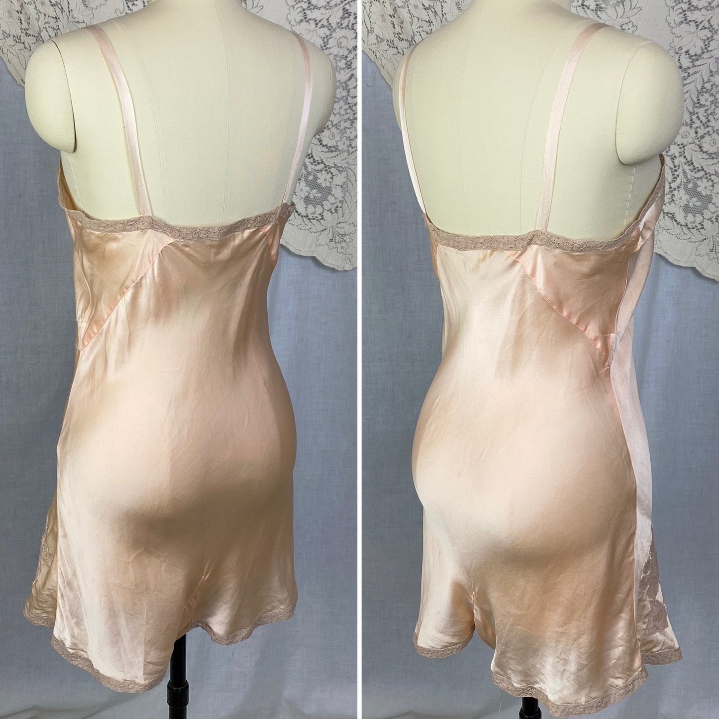 Vintage 1930's Teddy Chemise | Light Peach Silk Charmeuse with Nude Lace | Size 35 Bust, S | Rare NRA Label - Daggers & Dames