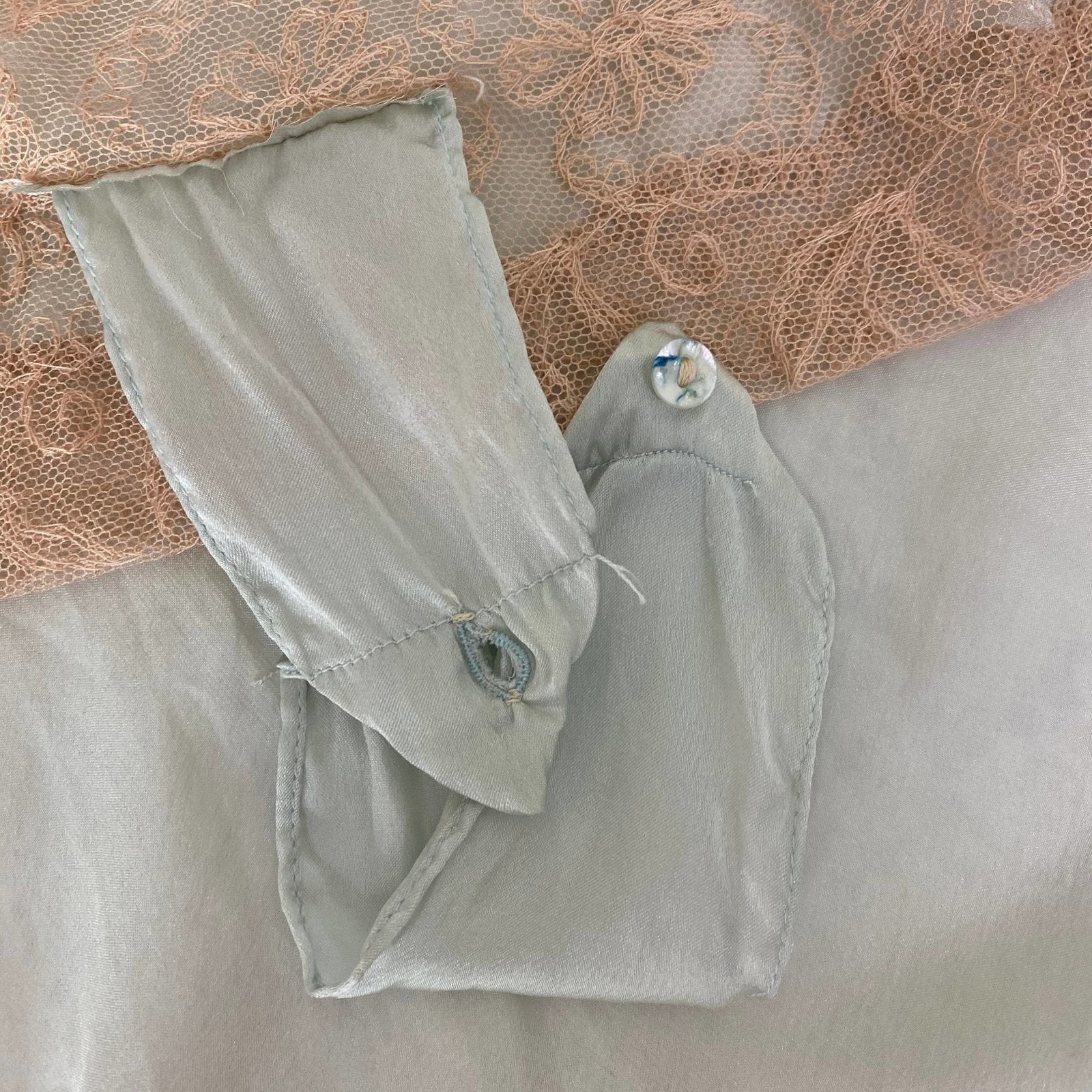Vintage 1930's Teddy Chemise | Pale Teal Green Silk with Embroidered Tambour Lace | Size XS, S - Daggers & Dames