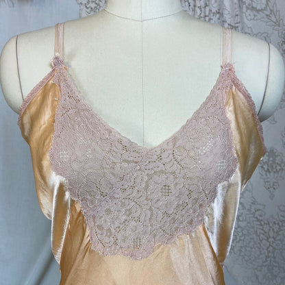 Vintage 1930's Teddy Chemise | Rich Peach Silk with Warm Nude Floral Lace | Size M, LG - Daggers & Dames