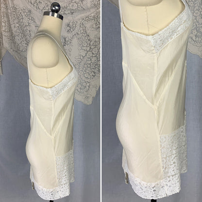 Vintage 1930's Teddy Chemise | Sheer Ivory Silk with White Floral Lace | Size SM - Daggers & Dames