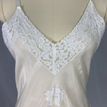 Vintage 1930's Teddy Chemise | Sheer Ivory Silk with White Floral Lace | Size SM - Daggers & Dames