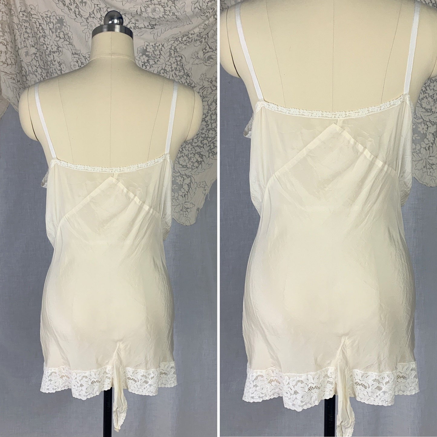 Vintage 1930's Teddy Chemise | Sheer Ivory Silk with White Floral Lace | Size SM - Daggers & Dames