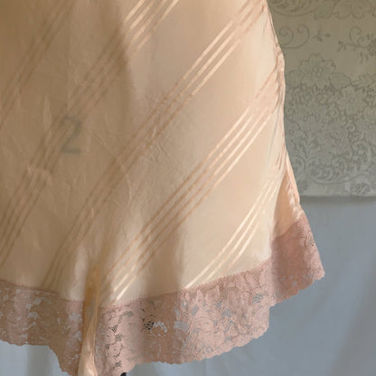 Vintage 1930's Teddy | Peach Silk with Satin Stripes & Mauve Pink Lace | Streamline Lingerie | Size XS - Daggers & Dames