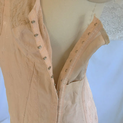 Vintage 1940's All in One Girdle | Antique Rose Pink Rayon with Satin Damask & Cotton Lace | Famise | Size M, LG - Daggers & Dames