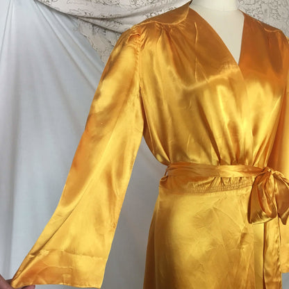 Vintage 1940's Beach Pajama Set | Size LG | Gold Rayon Satin Robe with Pajama Top & Palazzo Pants | Rothley - Maurice Rothschild - Daggers & Dames
