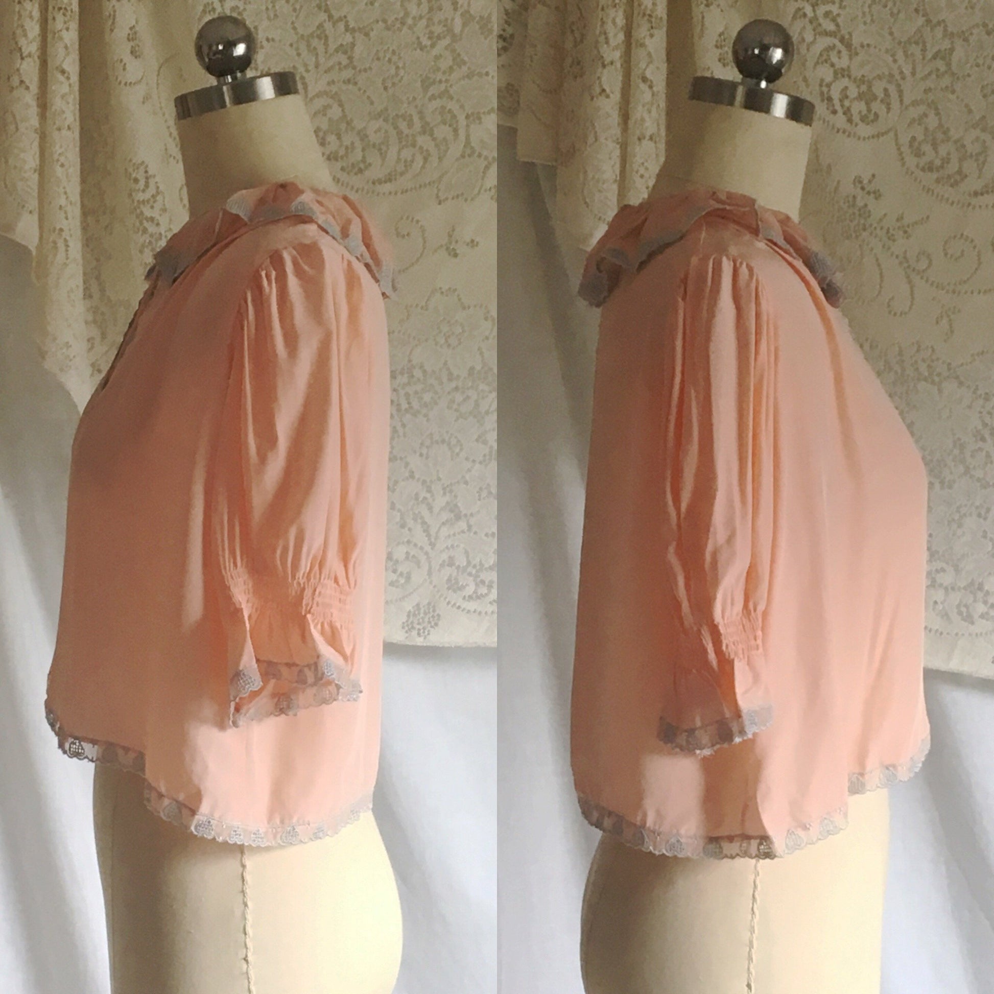 Vintage 1940's Bed Jacket | Bubblegum Pink Rayon with Gray Heart Embroidery | Size XS, S - Daggers & Dames