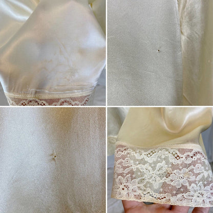 Vintage 1940's Bed Jacket | Warm Champagne Ivory Rayon Satin with Lace & Belled Sleeves | Size S, M - Daggers & Dames