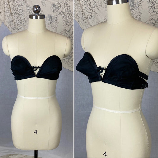 Vintage 1940's Bra | Black Silk with Overwire & Double Strap Back | Size 32 C, 34 B, 36 A - Daggers & Dames