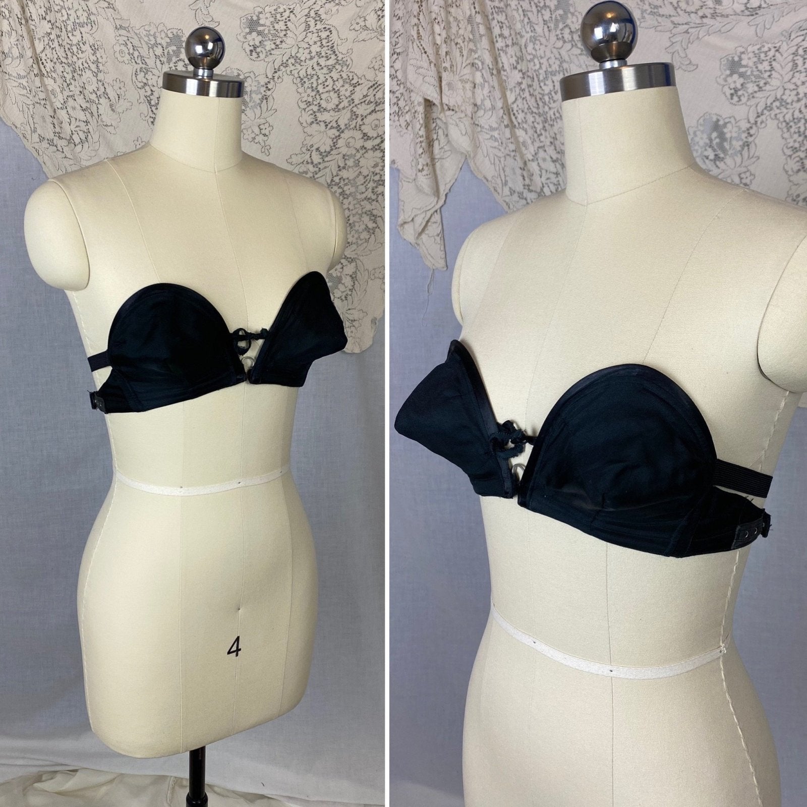 Vintage 1940's Bra | Black Silk with Overwire & Double Strap Back | Size 32 C, 34 B, 36 A - Daggers & Dames