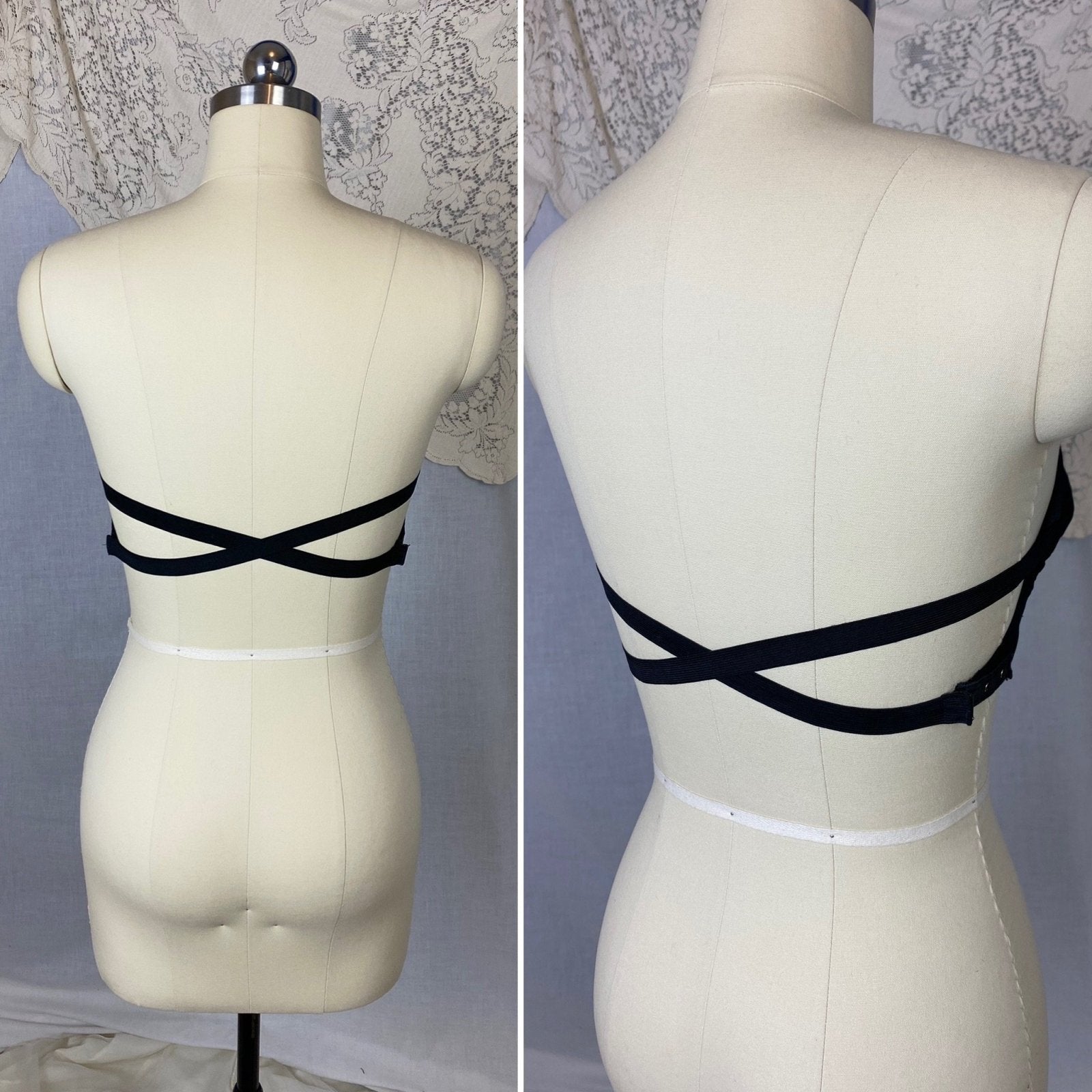 Vintage 1940's Bra | Black Silk with Overwire & Double Strap Back | Size 32 C, 34 B, 36 A - Daggers & Dames