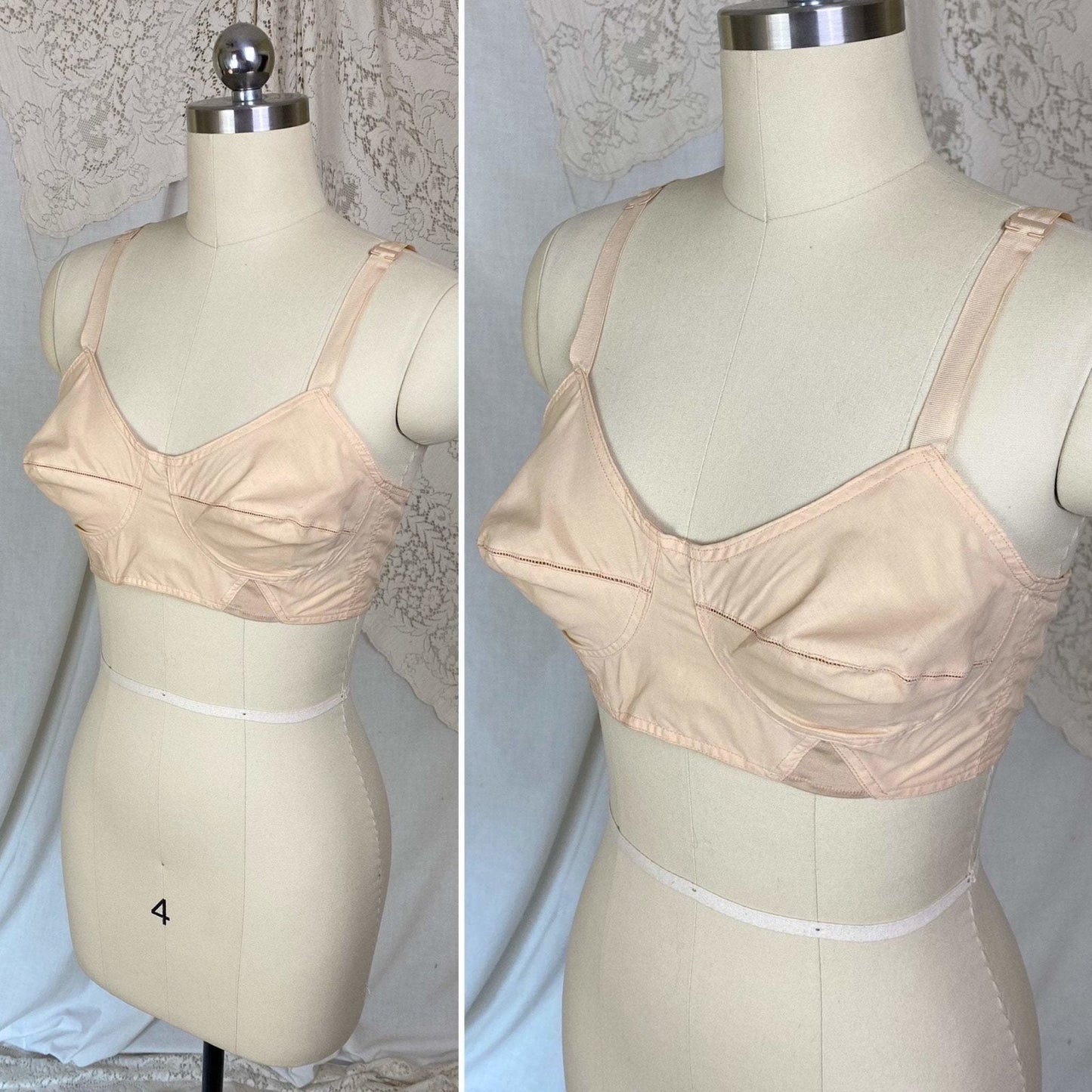 Vintage 1940's Bra | Peach Cotton & Rayon with Darted Cups | Size 36 B, 34 C | Kabo - Daggers & Dames