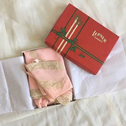 Vintage 1940's Bra & Tap Pants -New in Box | Light Pink Pure Silk with Ecru Lace | New Old Stock | Flapper Lingerie Set | Size M, LG - Daggers & Dames