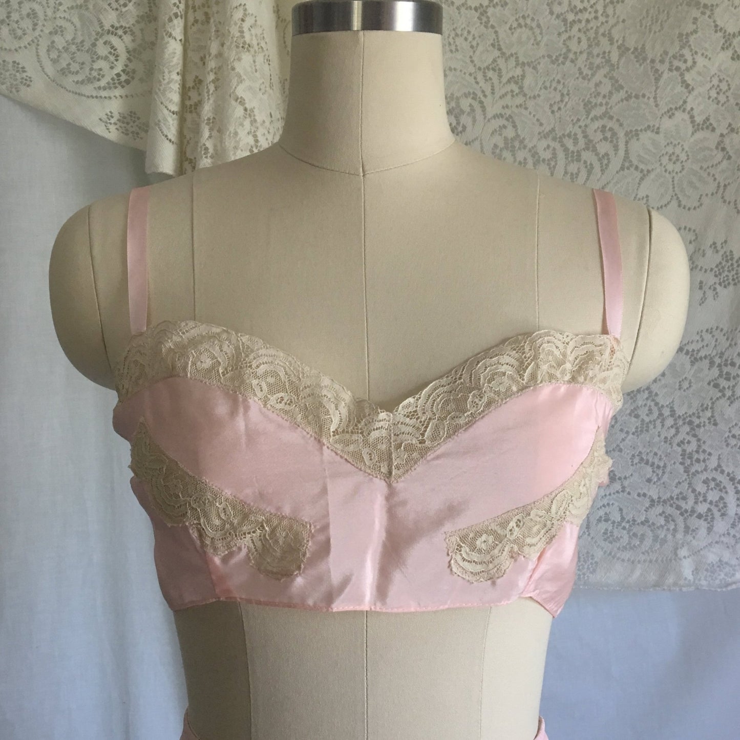 Vintage 1940's Bra & Tap Pants -New in Box | Light Pink Pure Silk with Ecru Lace | New Old Stock | Flapper Lingerie Set | Size M, LG - Daggers & Dames