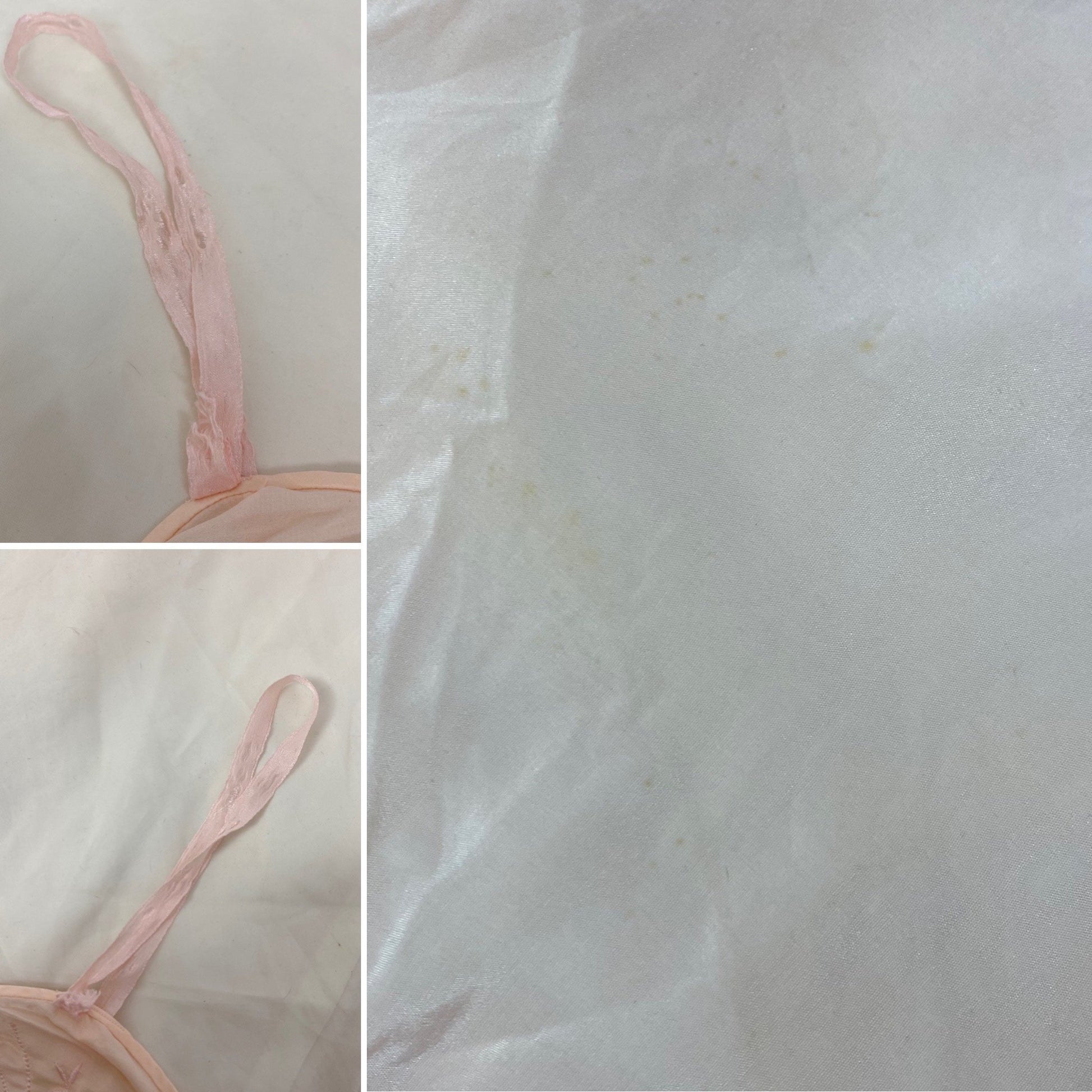 Vintage 1940's Bralette & Tap Pant Lingerie Set | Palest Pink Silk Crepe with Satin Appliques | Size XS, 32 B - Daggers & Dames
