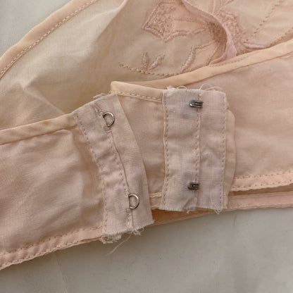 Vintage 1940's Bralette & Tap Pant Lingerie Set | Palest Pink Silk Crepe with Satin Appliques | Size XS, 32 B - Daggers & Dames