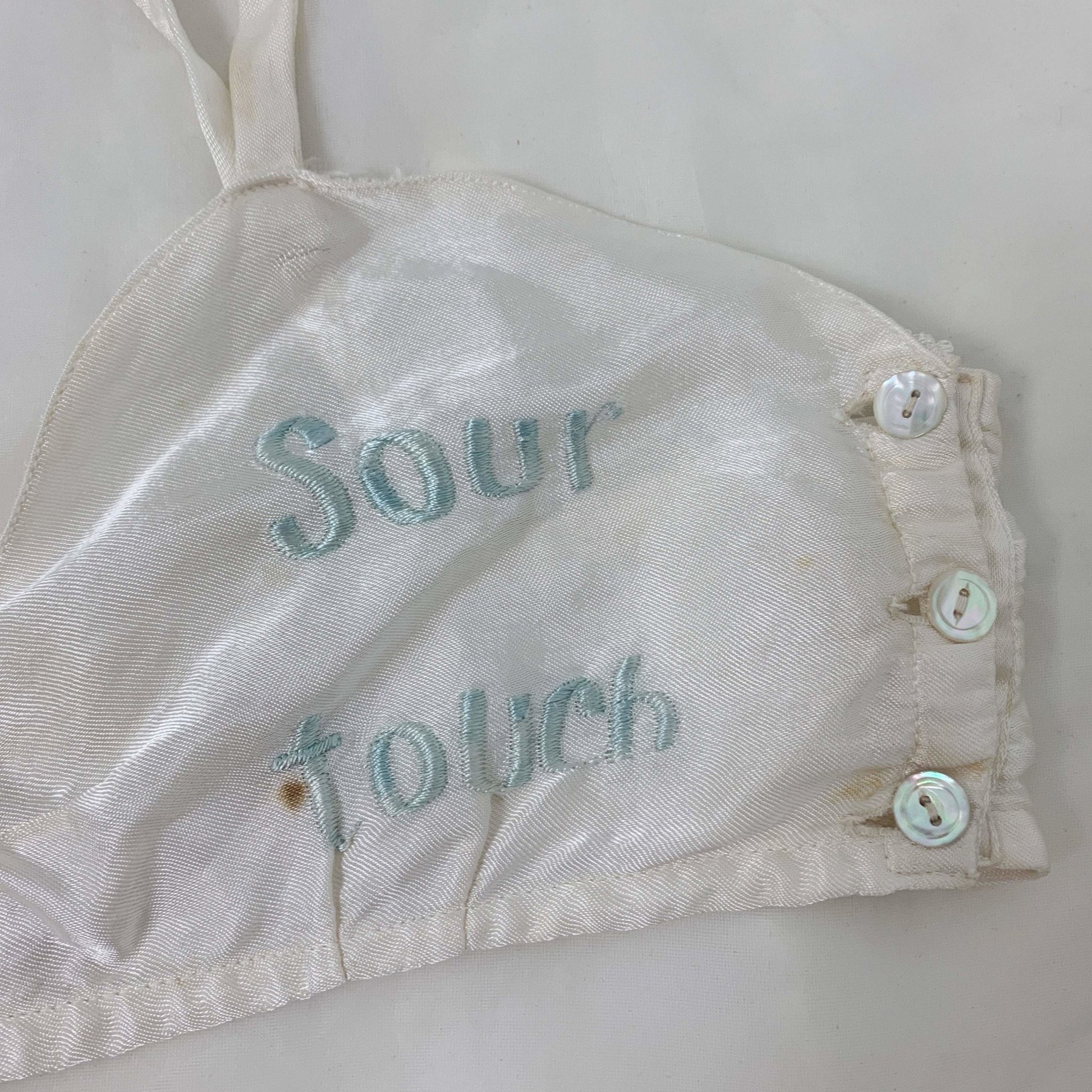Vintage 1940's Bralette & Tap Pant Set | Buttermilk White Rayon Satin with Embroidery | Size XS | WWII Souvenir Lingerie, Made in Japan - Daggers & Dames