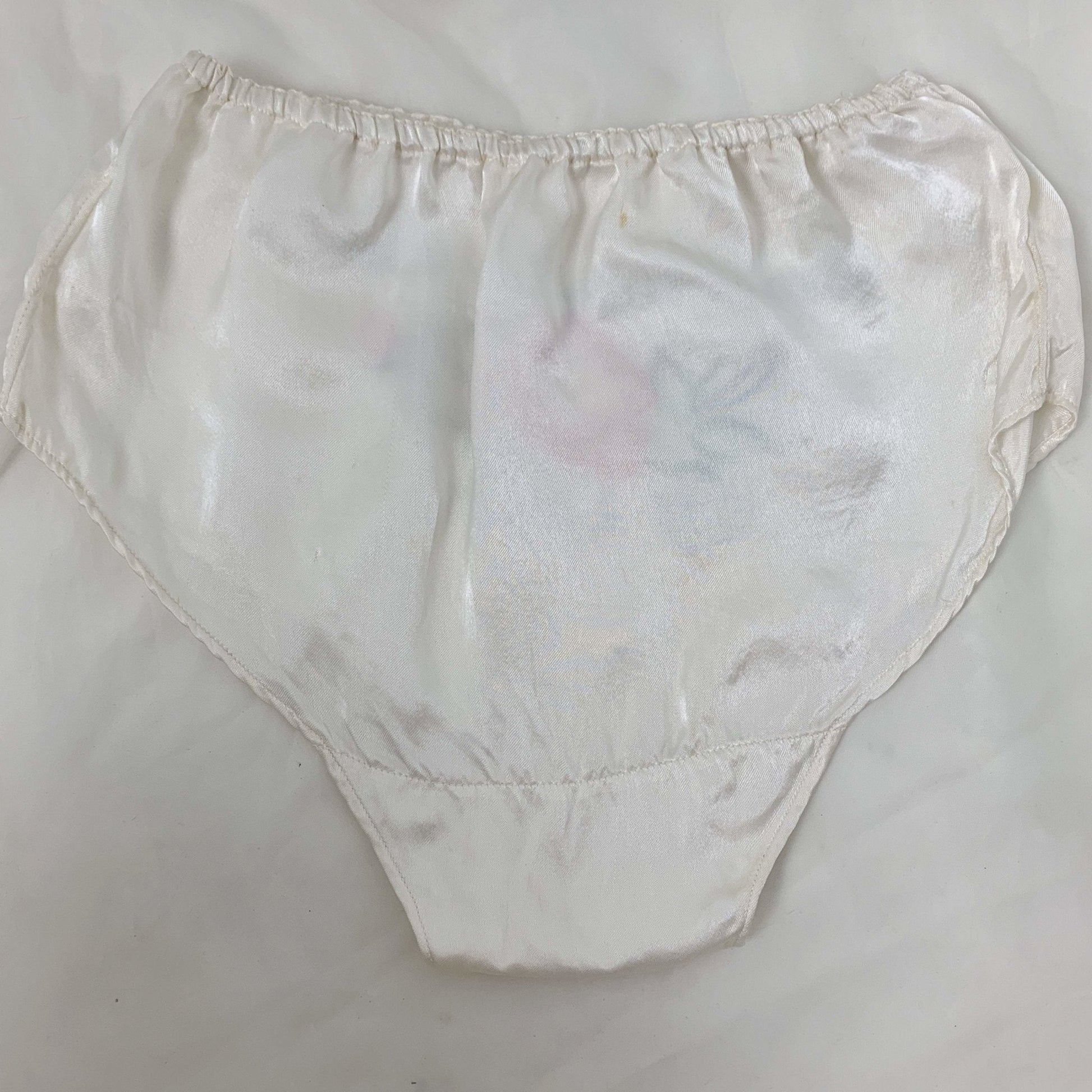 Vintage 1940's Bralette & Tap Pant Set | Buttermilk White Rayon Satin with Embroidery | Size XS | WWII Souvenir Lingerie, Made in Japan - Daggers & Dames