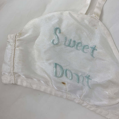 Vintage 1940's Bralette & Tap Pant Set | Buttermilk White Rayon Satin with Embroidery | Size XS | WWII Souvenir Lingerie, Made in Japan - Daggers & Dames
