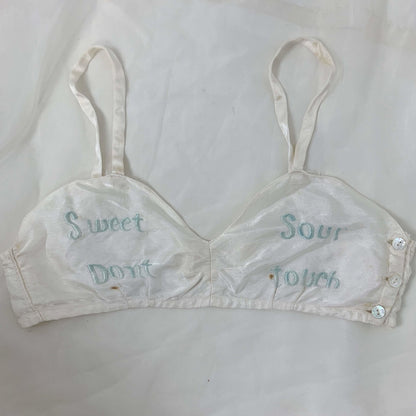 Vintage 1940's Bralette & Tap Pant Set | Buttermilk White Rayon Satin with Embroidery | Size XS | WWII Souvenir Lingerie, Made in Japan - Daggers & Dames