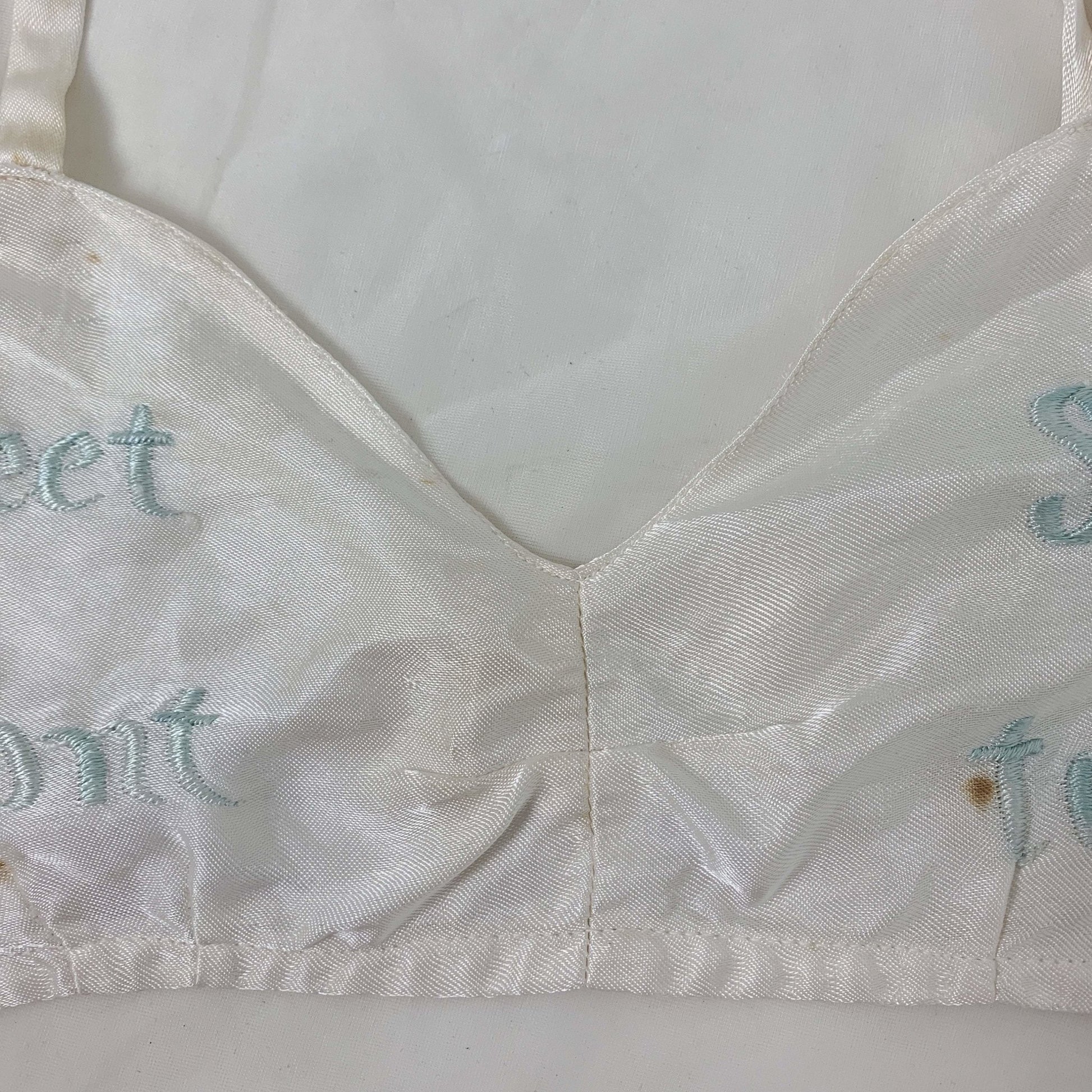 Vintage 1940's Bralette & Tap Pant Set | Buttermilk White Rayon Satin with Embroidery | Size XS | WWII Souvenir Lingerie, Made in Japan - Daggers & Dames