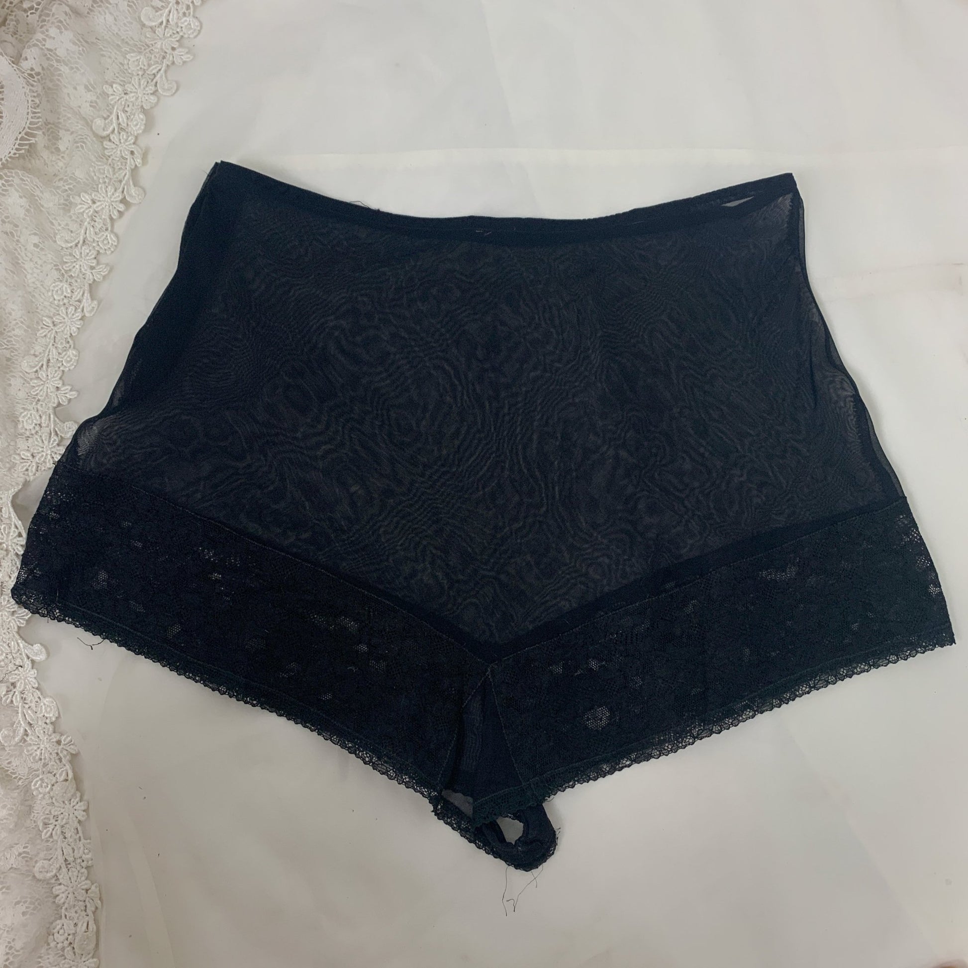 Vintage 1940's Bralette & Tap Pant Set | Sheer Black Rayon Chiffon with Lace | Size S, M - Daggers & Dames