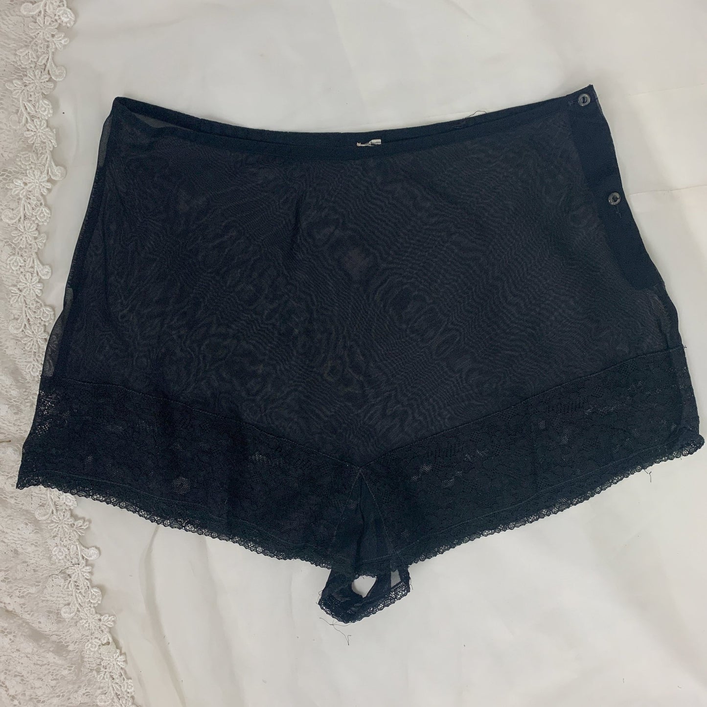 Vintage 1940's Bralette & Tap Pant Set | Sheer Black Rayon Chiffon with Lace | Size S, M - Daggers & Dames